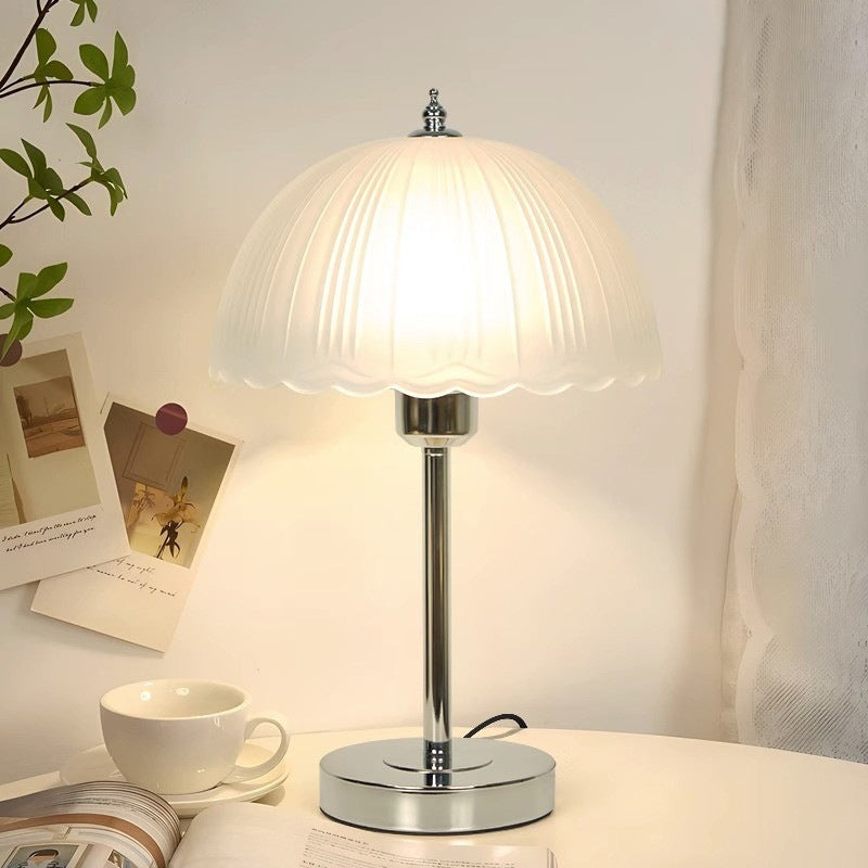 Contemporary Nordic Half Dome Lace Iron Glass 1-Light Table Lamp For Bedroom