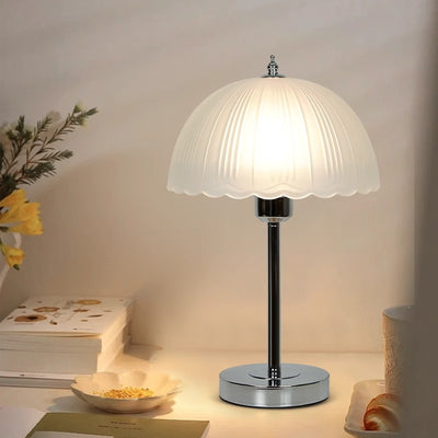 Contemporary Nordic Half Dome Lace Iron Glass 1-Light Table Lamp For Bedroom