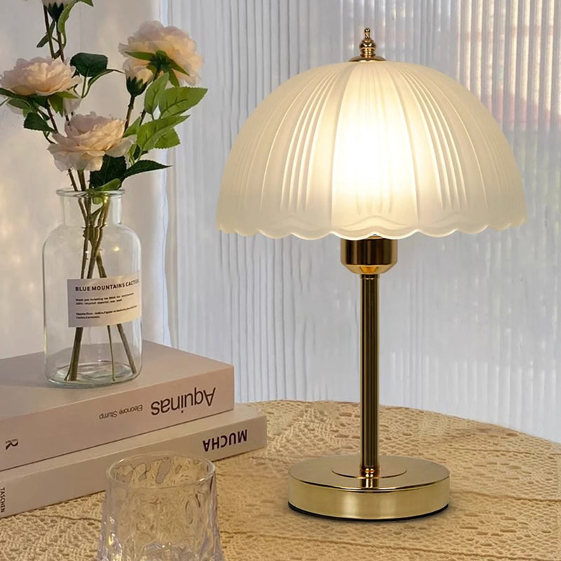 Contemporary Nordic Half Dome Lace Iron Glass 1-Light Table Lamp For Bedroom