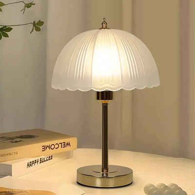 Contemporary Nordic Half Dome Lace Iron Glass 1-Light Table Lamp For Bedroom