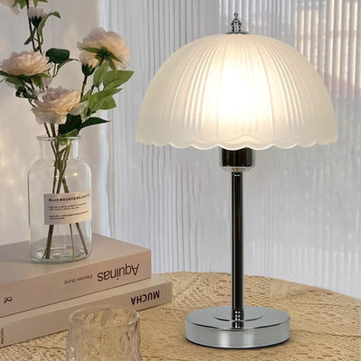 Contemporary Nordic Half Dome Lace Iron Glass 1-Light Table Lamp For Bedroom