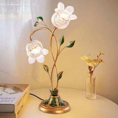 Contemporary Creative Flower Leaf Shape Iron Crystal Glass Shade 1/2 Light Table Lamp For Bedroom