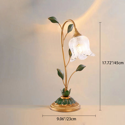 Contemporary Creative Flower Leaf Shape Iron Crystal Glass Shade 1/2 Light Table Lamp For Bedroom