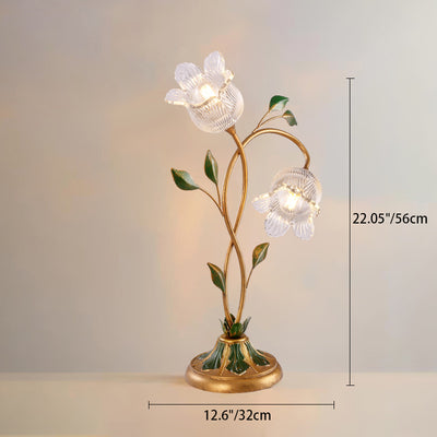 Contemporary Creative Flower Leaf Shape Iron Crystal Glass Shade 1/2 Light Table Lamp For Bedroom