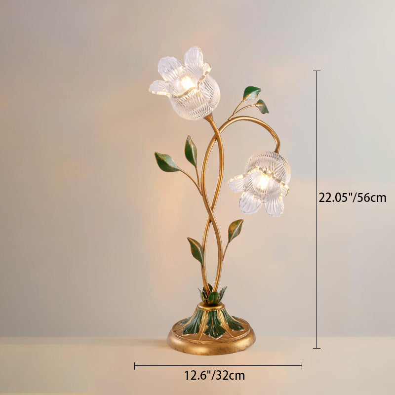 Contemporary Creative Flower Leaf Shape Iron Crystal Glass Shade 1/2 Light Table Lamp For Bedroom