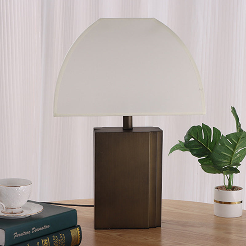 Contemporary Retro Rectangular Base Half Circle Trapezoid Fabric Cover Metal 1-Light Table Lamp For Living Room