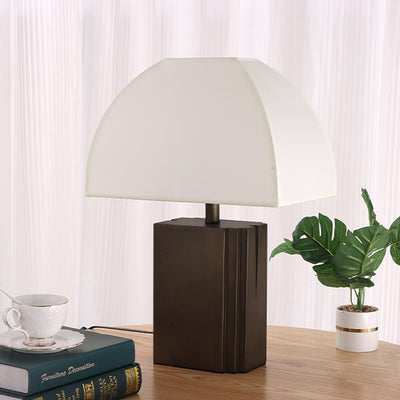 Contemporary Retro Rectangular Base Half Circle Trapezoid Fabric Cover Metal 1-Light Table Lamp For Living Room