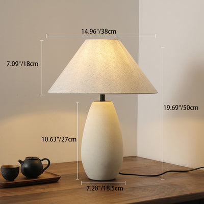 Traditional Japanese Cylinder Ceramic Jar Fabric 1-Light Table Lamp For Bedroom