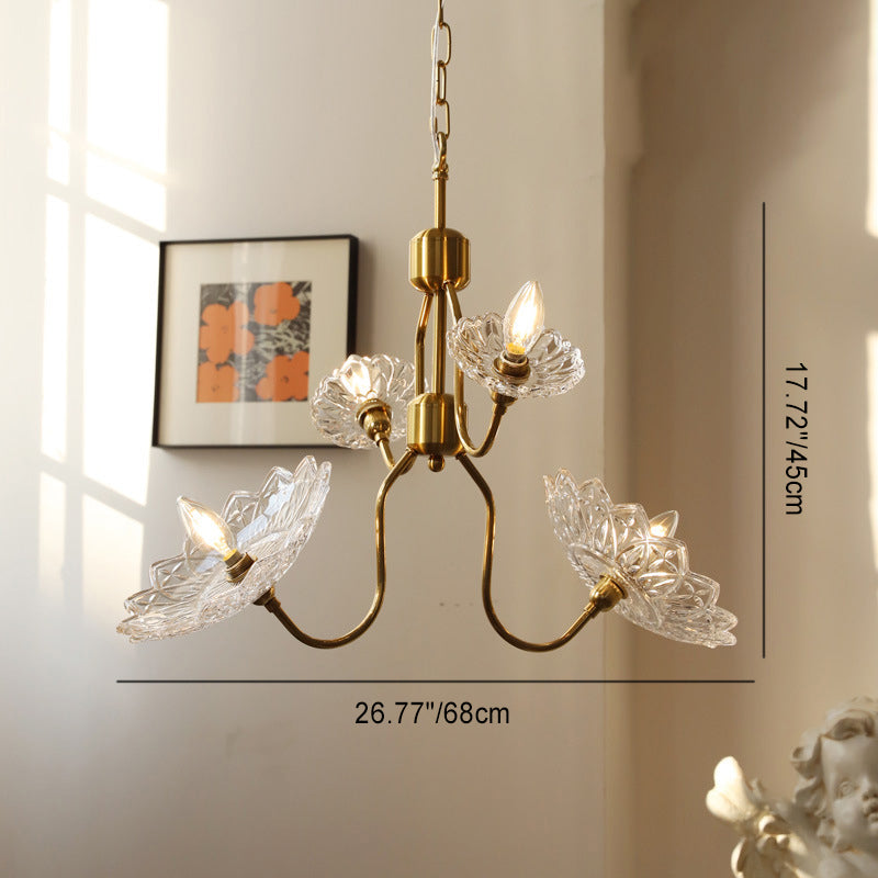 Traditional French Branch Flower Iron Frame Glass Shade 4/6 Light Chandelier For Living Room