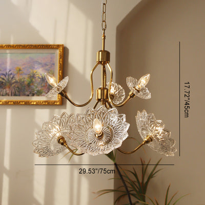 Traditional French Branch Flower Iron Frame Glass Shade 4/6 Light Chandelier For Living Room