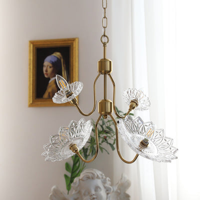 Traditional French Branch Flower Iron Frame Glass Shade 4/6 Light Chandelier For Living Room