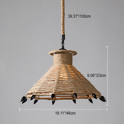 Traditional Rustic House Cone Granary Shape Iron Hemp Rope 1-Light Pendant Light For Living Room