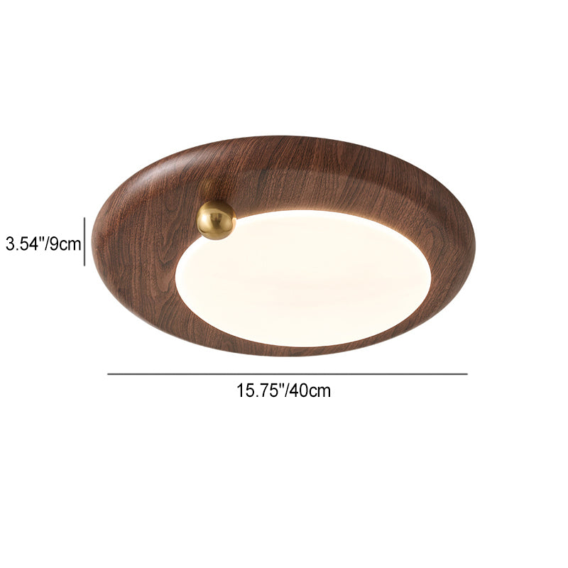 Modern Minimalist Round Concentric Circles Wood Grain Iron Acrylic LED Flush Mount Ceiling Light For Living Room