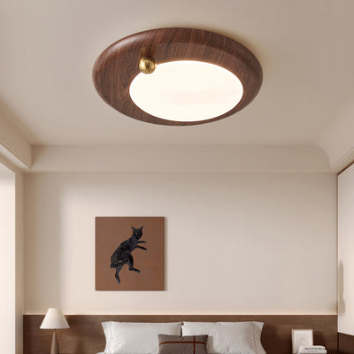 Modern Minimalist Round Concentric Circles Wood Grain Iron Acrylic LED Flush Mount Ceiling Light For Living Room