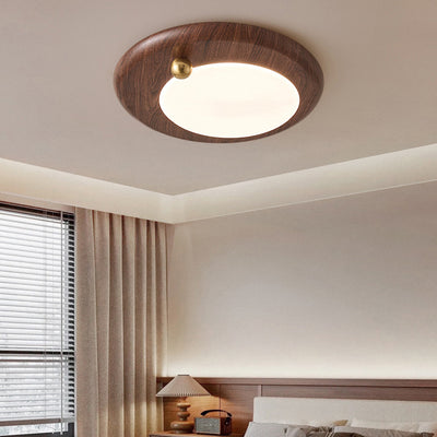 Modern Minimalist Round Concentric Circles Wood Grain Iron Acrylic LED Flush Mount Ceiling Light For Living Room