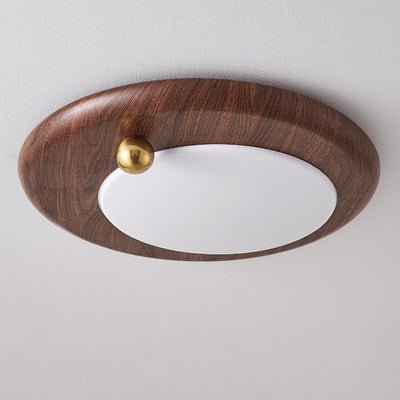 Modern Minimalist Round Concentric Circles Wood Grain Iron Acrylic LED Flush Mount Ceiling Light For Living Room