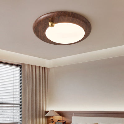 Modern Minimalist Round Concentric Circles Wood Grain Iron Acrylic LED Flush Mount Ceiling Light For Living Room