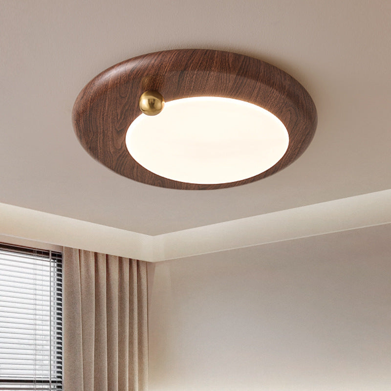 Modern Minimalist Round Concentric Circles Wood Grain Iron Acrylic LED Flush Mount Ceiling Light For Living Room