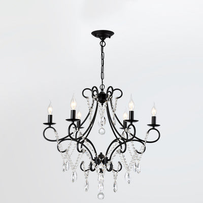 Traditional French Branch Candelabra Iron Frame Crystal 1/3/6/8 Light Chandelier For Living Room