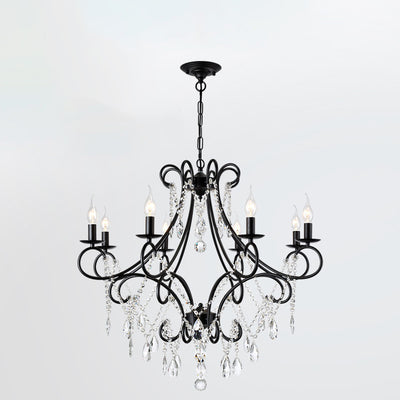 Traditional French Branch Candelabra Iron Frame Crystal 1/3/6/8 Light Chandelier For Living Room