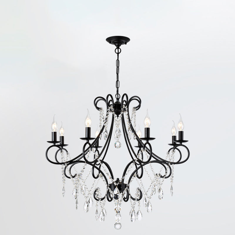 Traditional French Branch Candelabra Iron Frame Crystal 1/3/6/8 Light Chandelier For Living Room