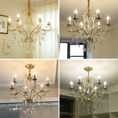 Traditional French Branch Candelabra Iron Frame Crystal 1/3/6/8 Light Chandelier For Living Room