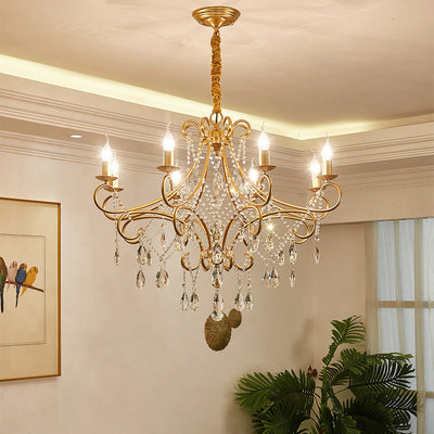 Traditional French Branch Candelabra Iron Frame Crystal 1/3/6/8 Light Chandelier For Living Room