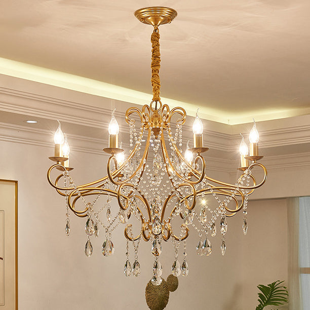 Traditional French Branch Candelabra Iron Frame Crystal 1/3/6/8 Light Chandelier For Living Room