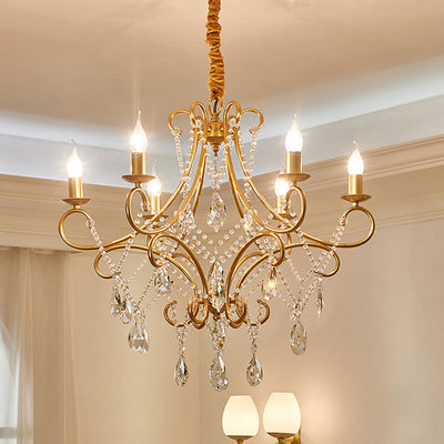 Traditional French Branch Candelabra Iron Frame Crystal 1/3/6/8 Light Chandelier For Living Room