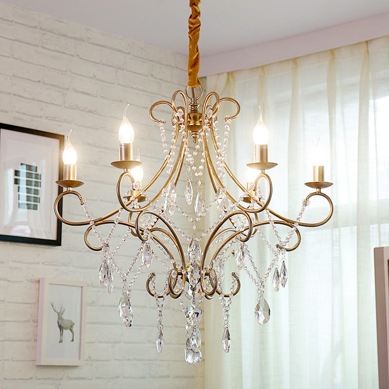 Traditional French Branch Candelabra Iron Frame Crystal 1/3/6/8 Light Chandelier For Living Room