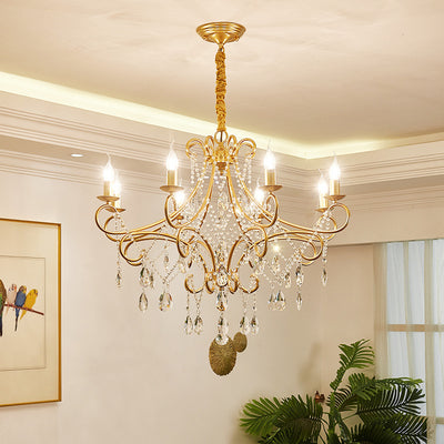 Traditional French Branch Candelabra Iron Frame Crystal 1/3/6/8 Light Chandelier For Living Room