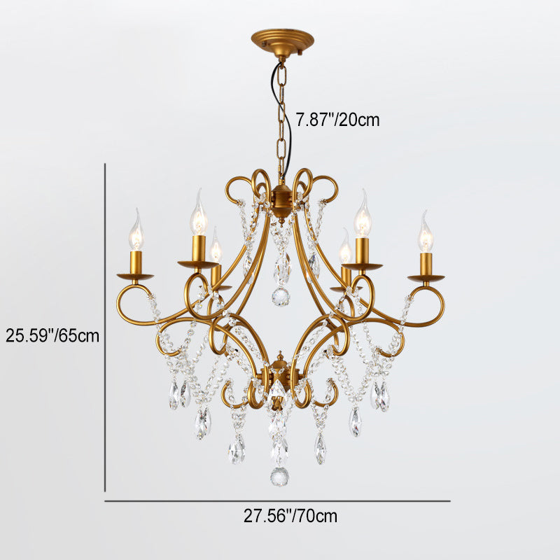 Traditional French Branch Candelabra Iron Frame Crystal 1/3/6/8 Light Chandelier For Living Room