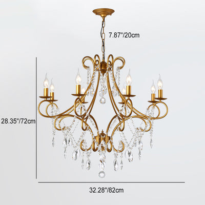 Traditional French Branch Candelabra Iron Frame Crystal 1/3/6/8 Light Chandelier For Living Room