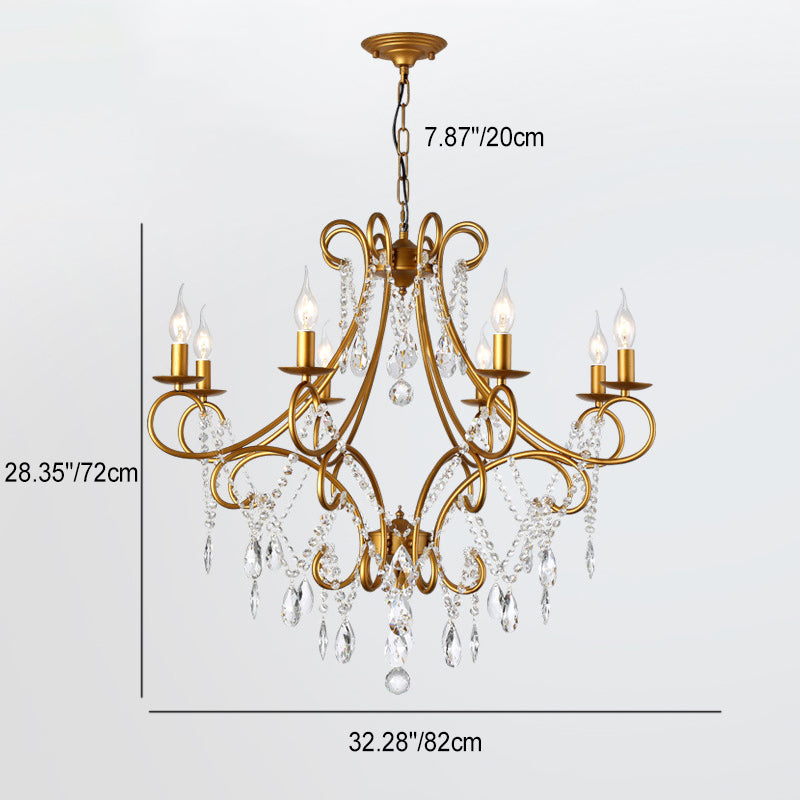 Traditional French Branch Candelabra Iron Frame Crystal 1/3/6/8 Light Chandelier For Living Room