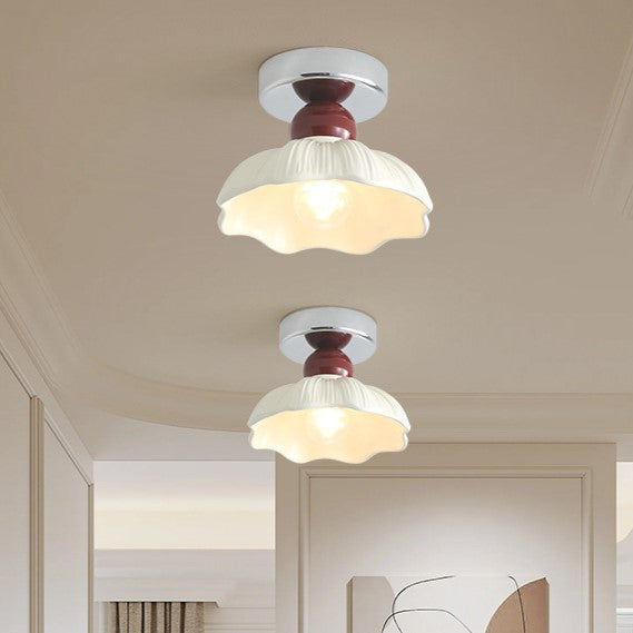 Modern Art Deco Round Flower Resin Shade Hardware Base 1-Light Semi-Flush Mount Ceiling Light For Hallway