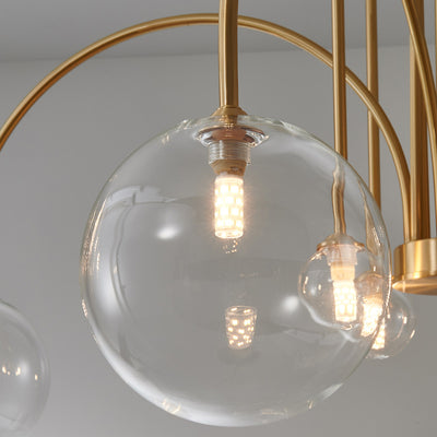 Contemporary Nordic Curved Rod Branch Orb Copper Glass 4/6/8 Light Chandelier For Living Room