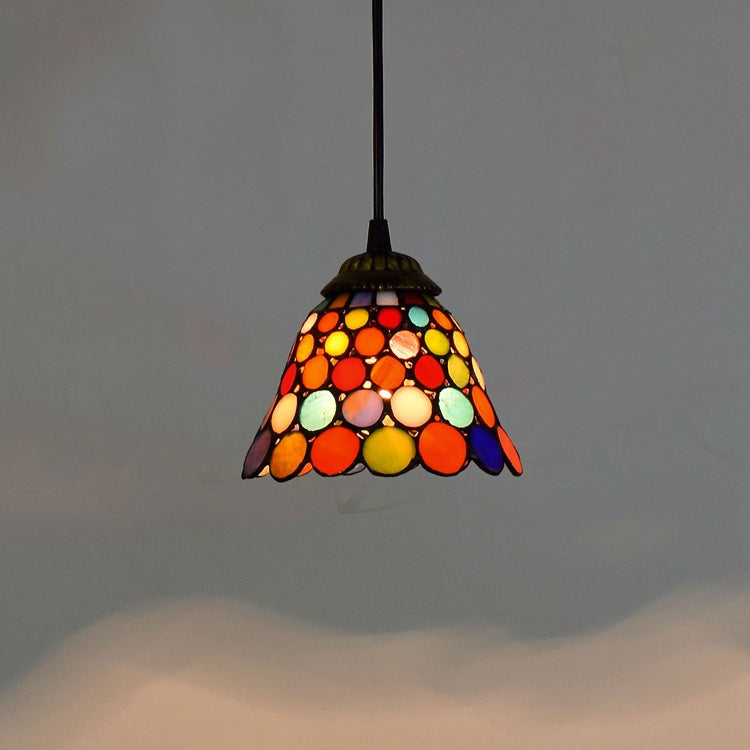 Traditional Tiffany Polka Dot Cone Iron Stained Glass 1-Light Pendant Light For Bedroom