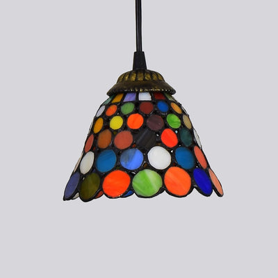 Traditional Tiffany Polka Dot Cone Iron Stained Glass 1-Light Pendant Light For Bedroom