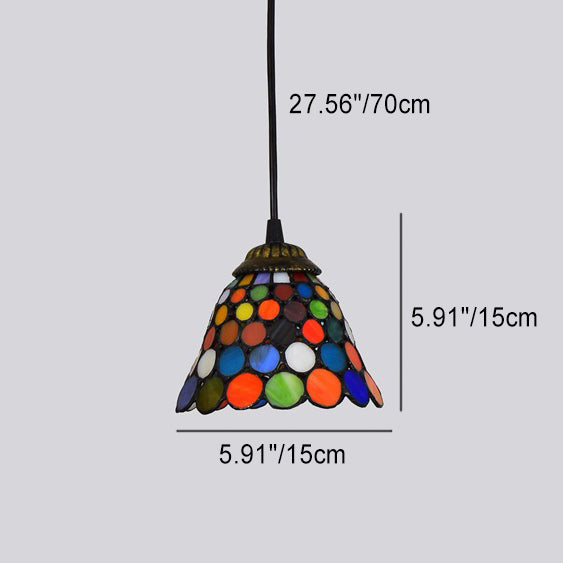 Traditional Tiffany Polka Dot Cone Iron Stained Glass 1-Light Pendant Light For Bedroom