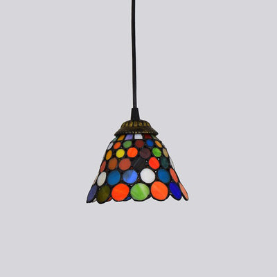 Traditional Tiffany Polka Dot Cone Iron Stained Glass 1-Light Pendant Light For Bedroom