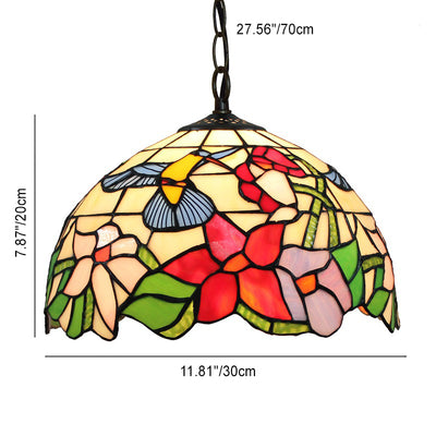 Traditional Tiffany Dome Flower Stained Glass Shade Iron 1-Light Pendant Light For Living Room