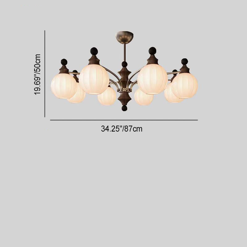 Contemporary Retro Branch Orb Glass Shade Wood Hardware Frame 3/5/8 Light Chandelier For Living Room