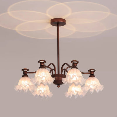 Contemporary Creative Branch Flower Glass Shade Hardware Frame 4/6/8 Chandelier For Living Room