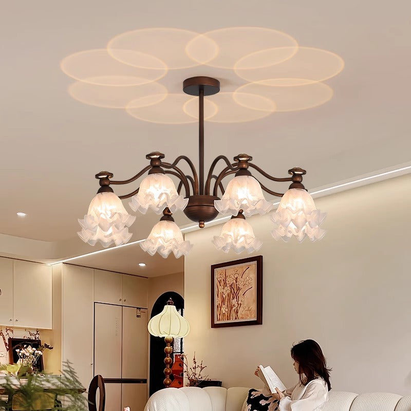 Contemporary Creative Branch Flower Glass Shade Hardware Frame 4/6/8 Chandelier For Living Room