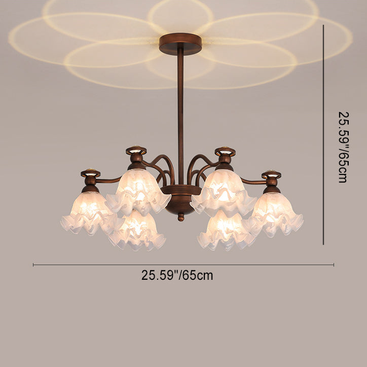 Contemporary Creative Branch Flower Glass Shade Hardware Frame 4/6/8 Chandelier For Living Room