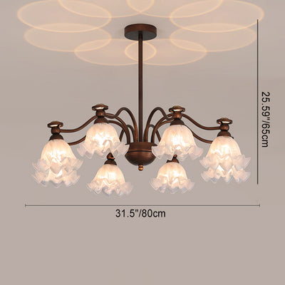 Contemporary Creative Branch Flower Glass Shade Hardware Frame 4/6/8 Chandelier For Living Room