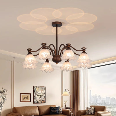 Contemporary Creative Branch Flower Glass Shade Hardware Frame 4/6/8 Chandelier For Living Room