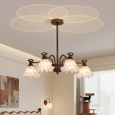 Contemporary Creative Branch Flower Glass Shade Hardware Frame 4/6/8 Chandelier For Living Room