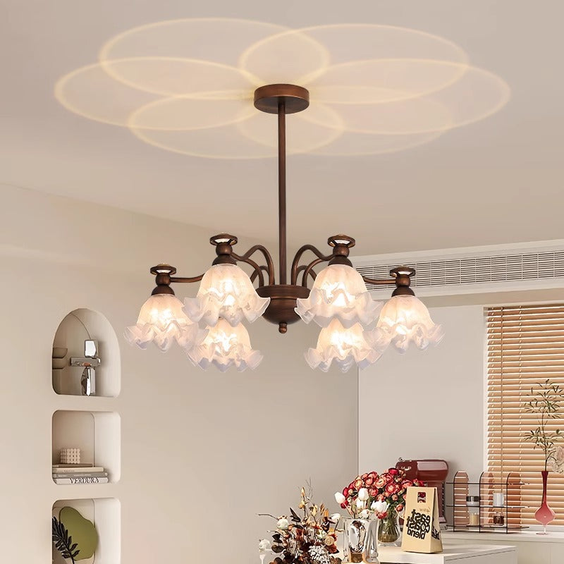 Contemporary Creative Branch Flower Glass Shade Hardware Frame 4/6/8 Chandelier For Living Room