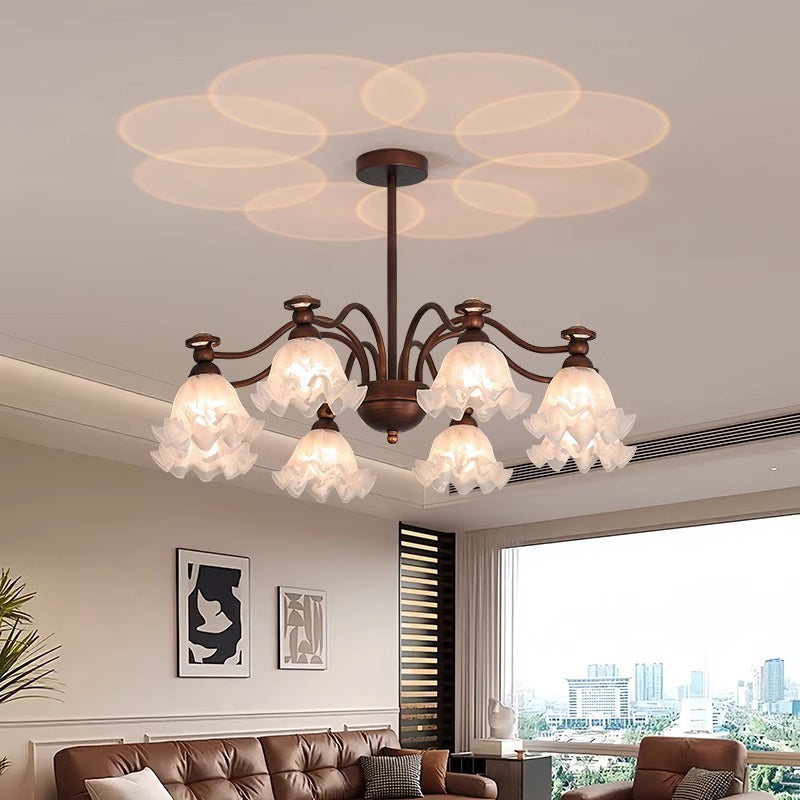 Contemporary Creative Branch Flower Glass Shade Hardware Frame 4/6/8 Chandelier For Living Room